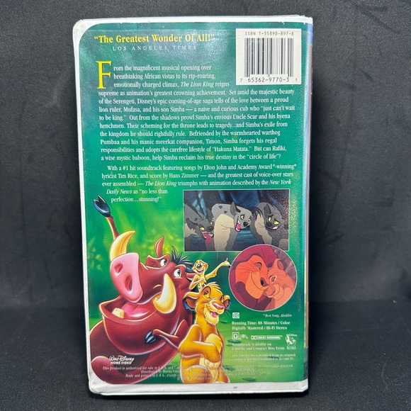Walt Disney The Lion King 1994 Masterpiece Collection #2977 1st Time On VHS VTG - Picture 8 of 11